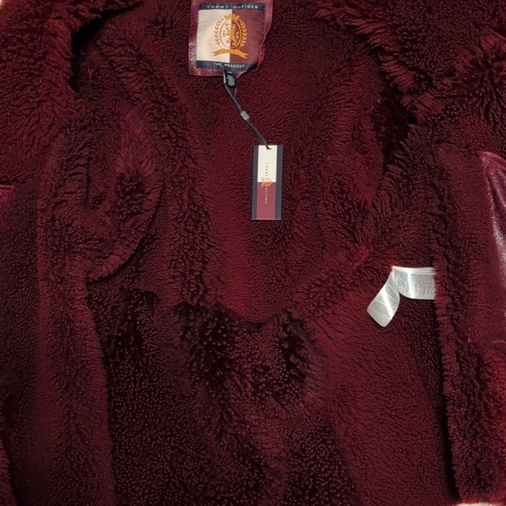 NWT Tommy Hilfiger Leather Shearing Jacket Coat Turkey Oxblood XXXL Peacoat - Picture 13 of 15